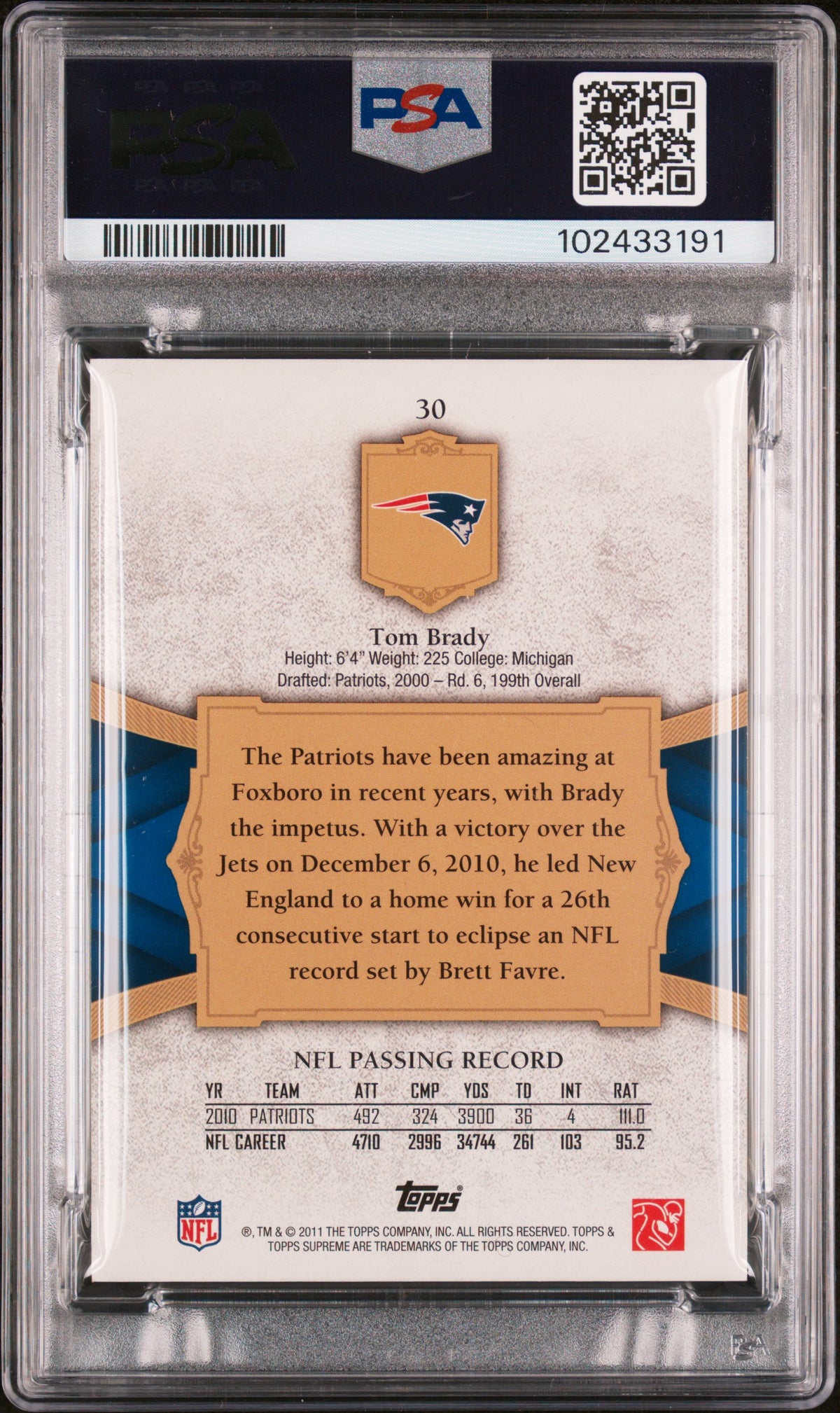 2011 TOPPS SUPREME #30 TOM BRADY /429