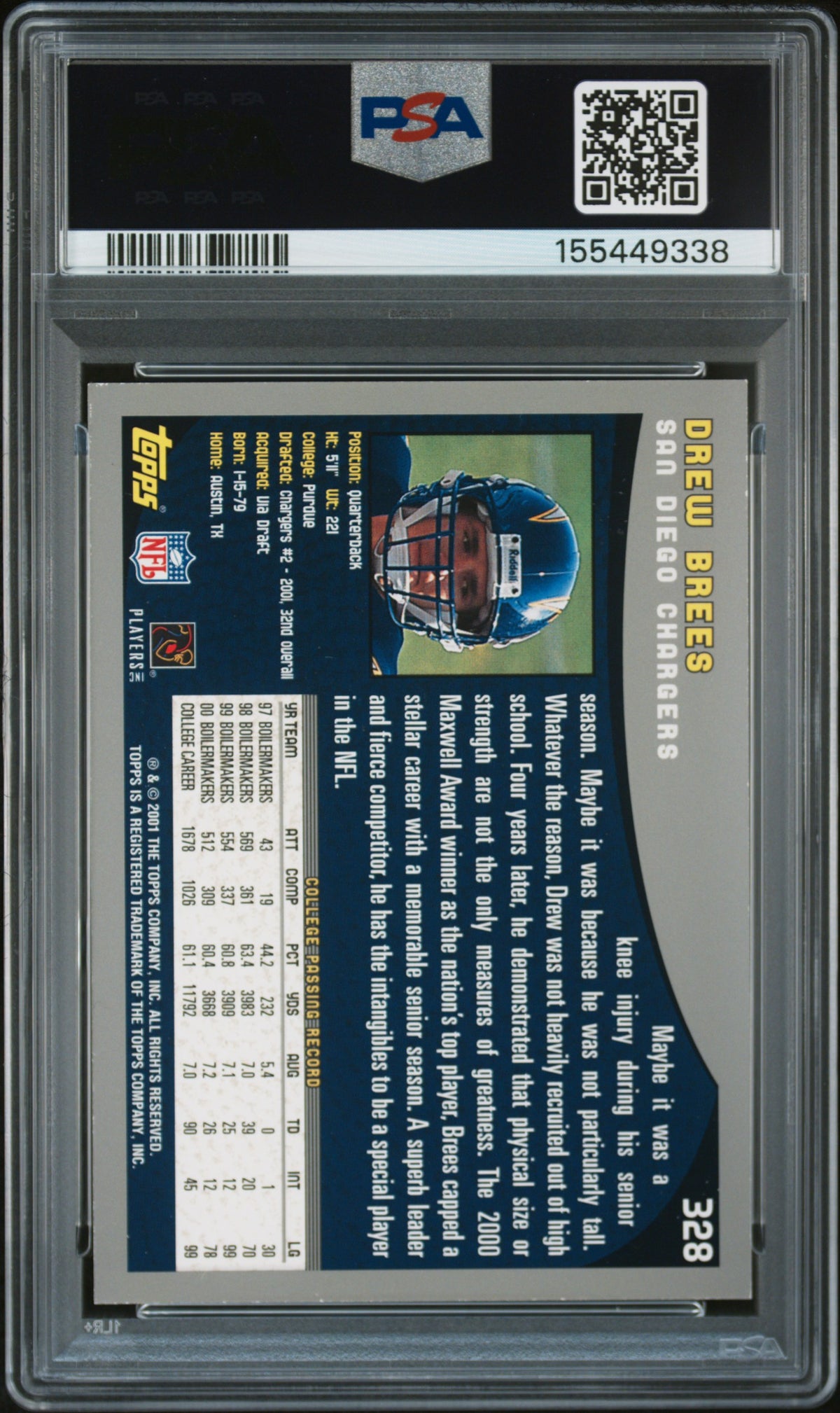 2001 TOPPS #328 DREW BREES BREES COLLECTION AUTO
