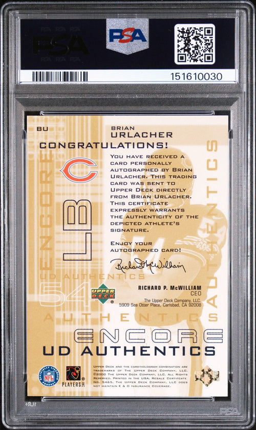 2000 UPPER DECK ENCORE UD AUTHENTICS #BU BRIAN URLACHER UD AUTHENTICS