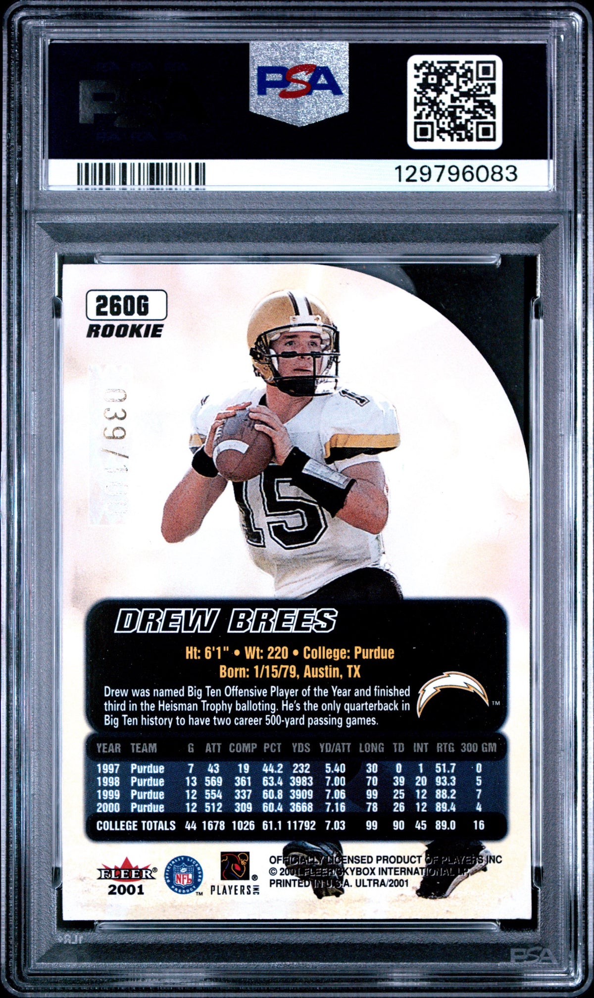 2001 ULTRA #260G DREW BREES GOLD MEDALLION -ROOKIE - /100