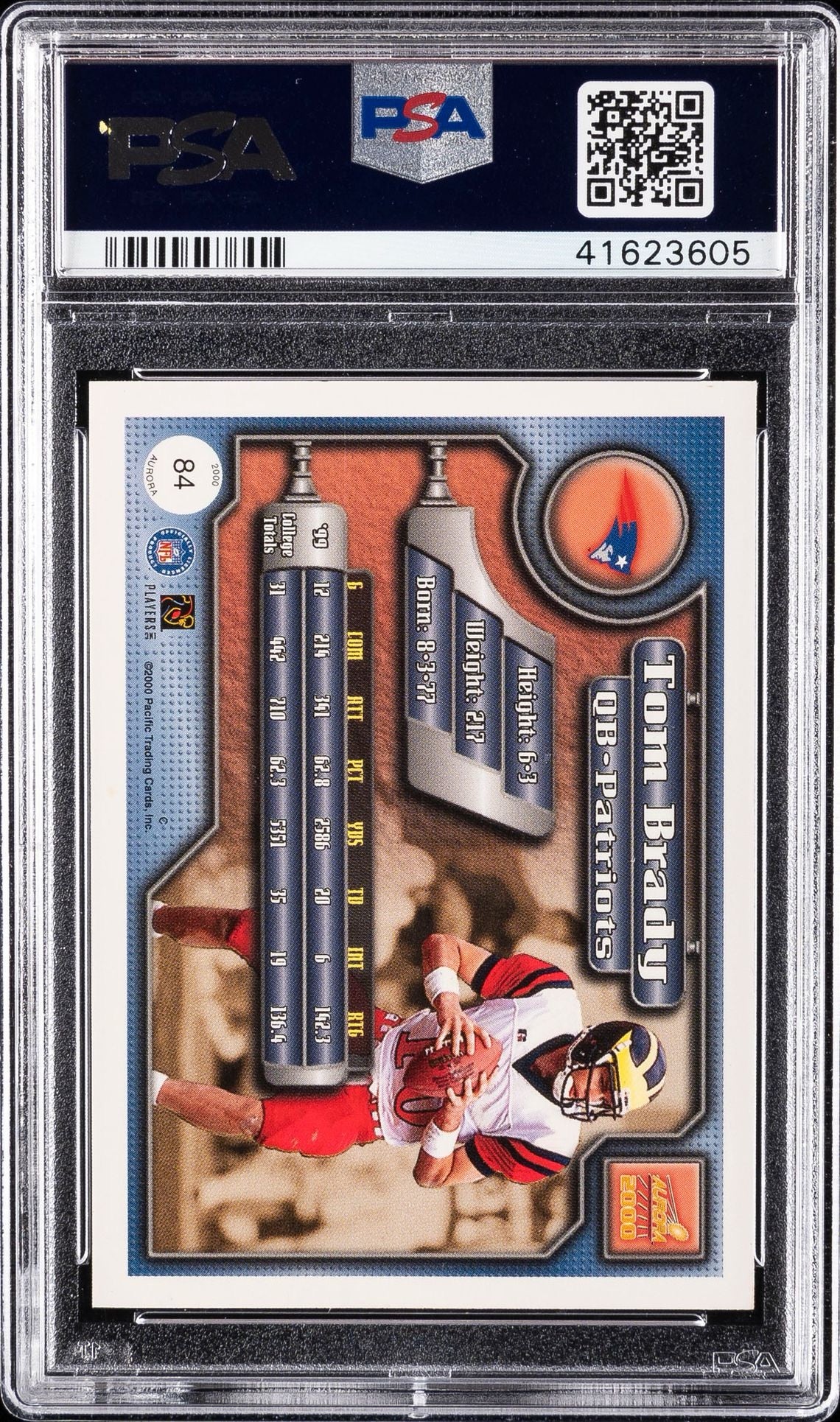2000 PACIFIC AURORA TOM BRADY 84 - Rookie - PSA 9